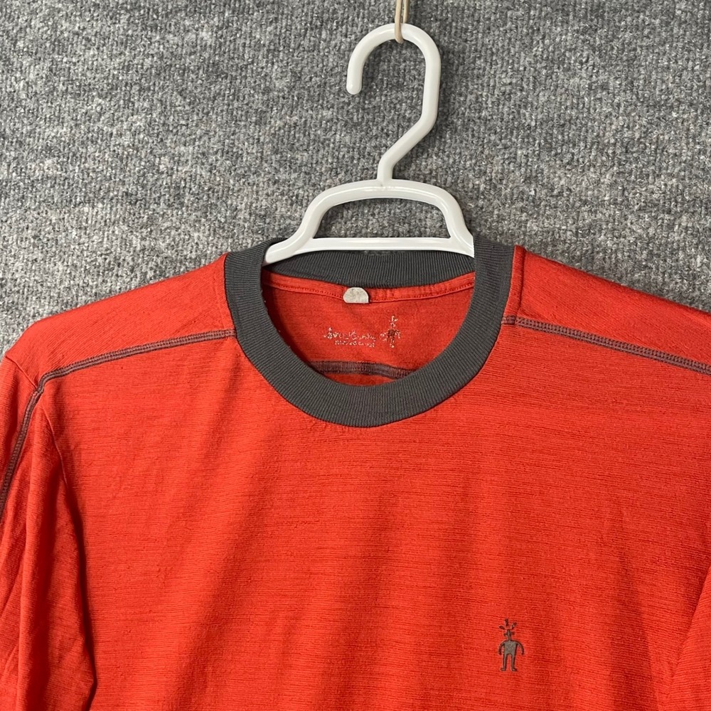 Smartwool Mens Merino Wool Long Sleeve Base Layer Shirt Orange Grey Large